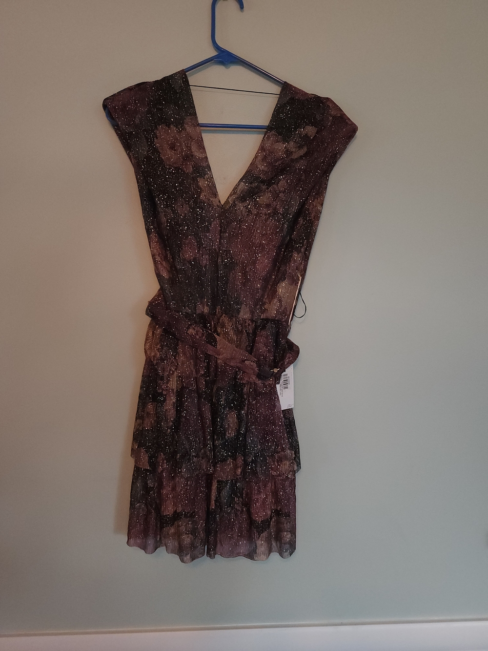 bishop + young Sparkle Plum and Black Floral V-Neck Tiered Mini Dress